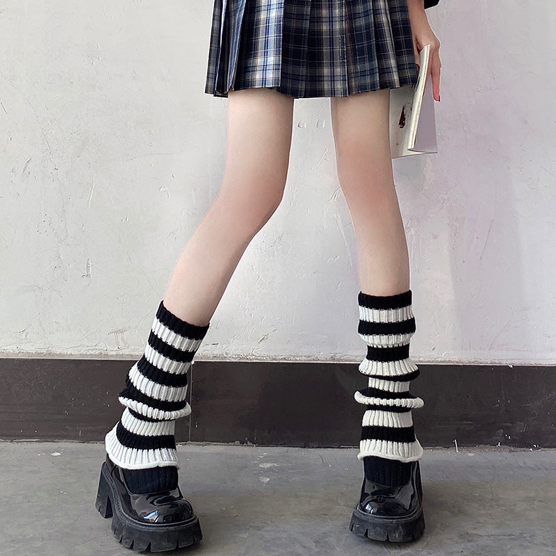 Emily Black & White Stripe Knit Leg Warmers