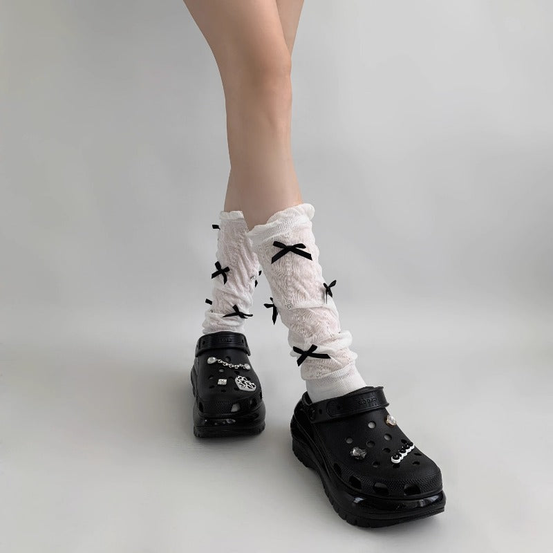 Whimsical White Bow-Tied Leg Warmers