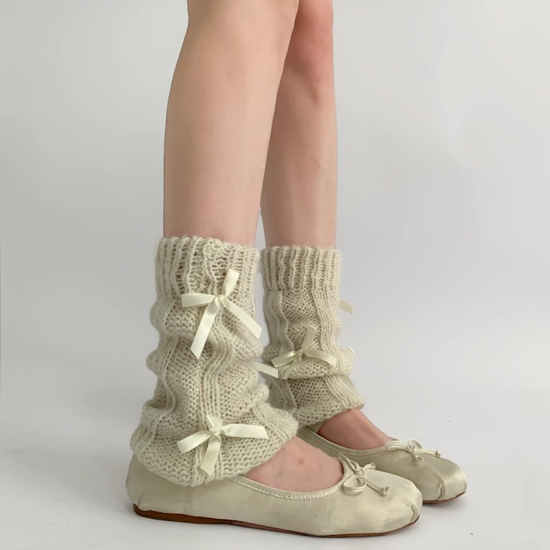 Soft Cream Ribbon Knit Leg Warmers