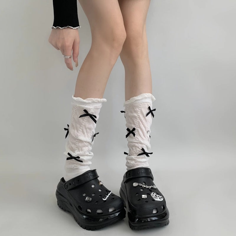 Whimsical White Bow-Tied Leg Warmers