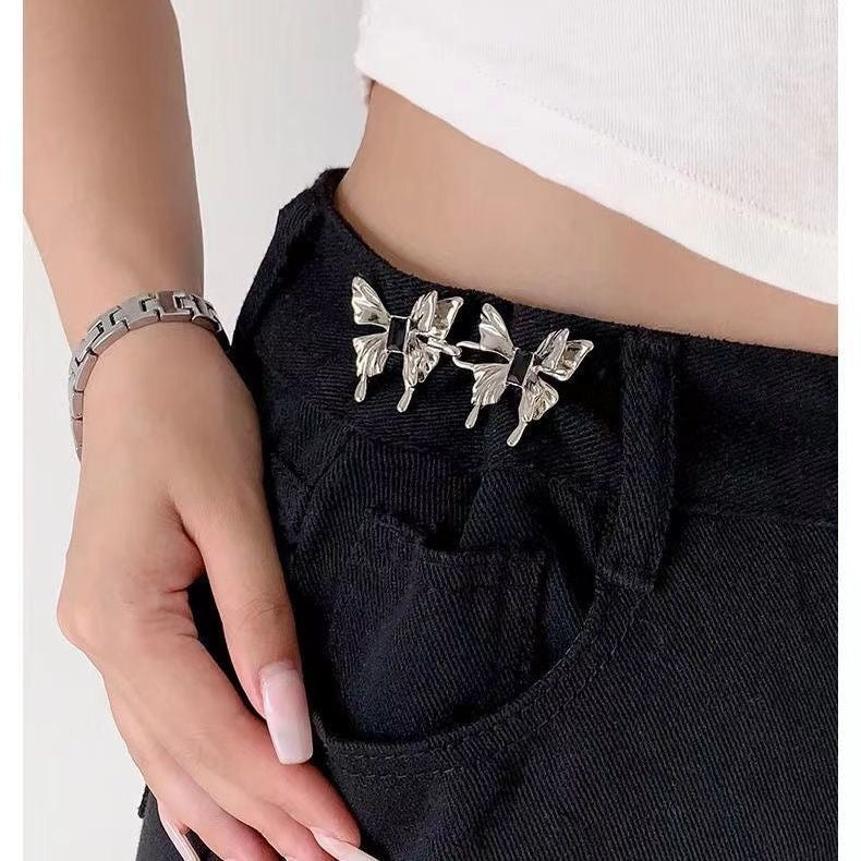 Elegant Silver Butterfly Pants Pin