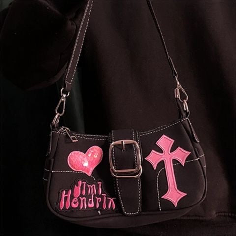 Black Cross & Pink Love Chain Bag