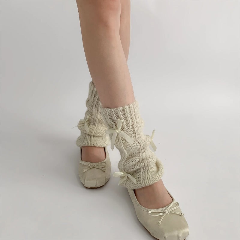 Soft Cream Ribbon Knit Leg Warmers