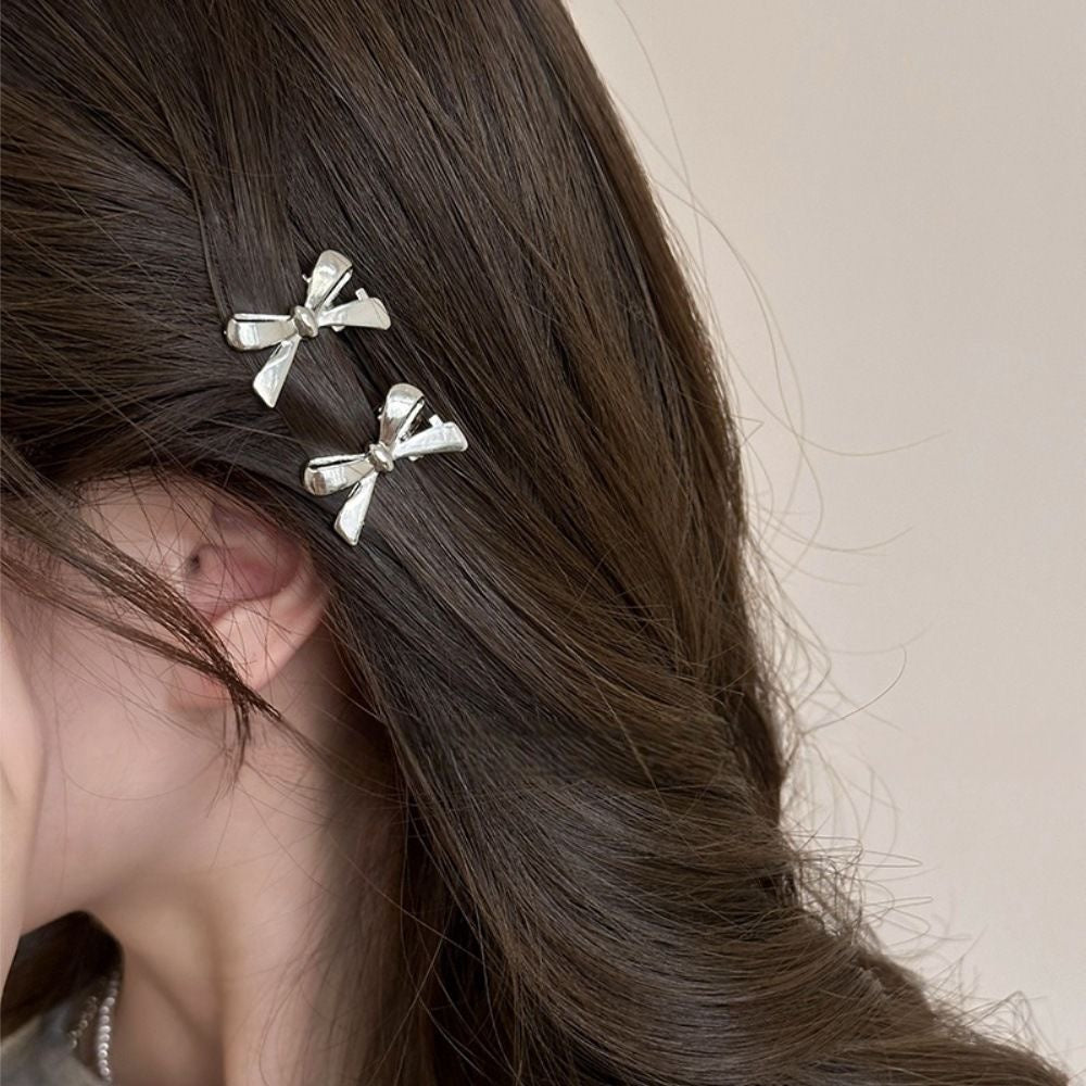 Elegant Silver Bow Hair Clips