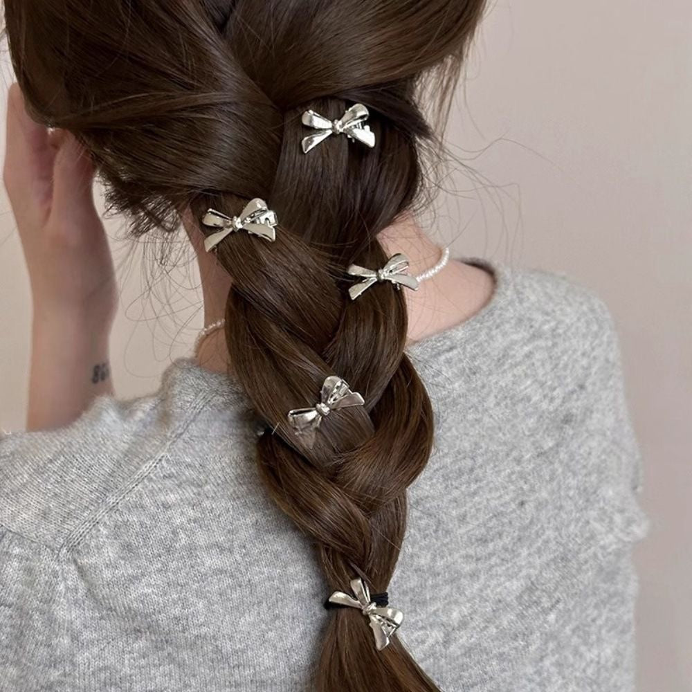 Elegant Silver Bow Hair Clips