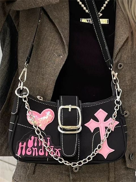 Black Cross & Pink Love Chain Bag