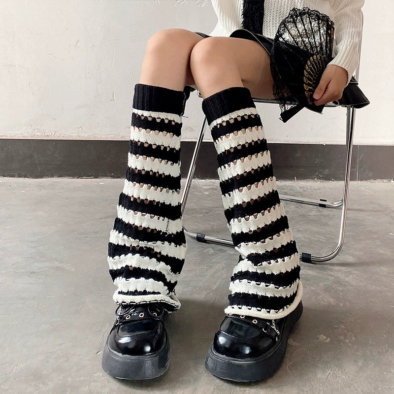 Striped Hole Knit Legwarmers