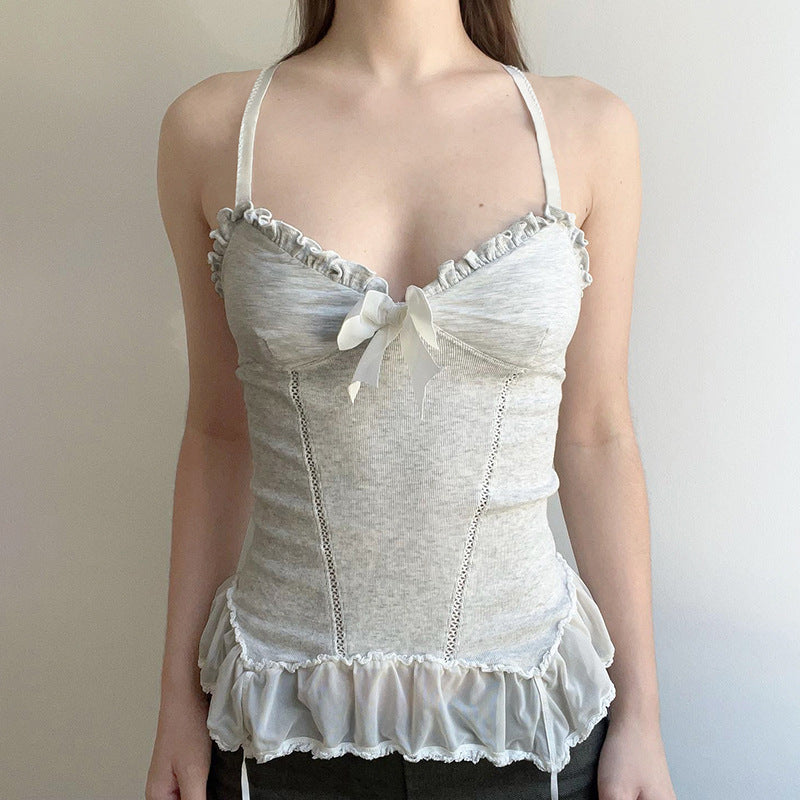 White Ruffled Tulle Bow Top