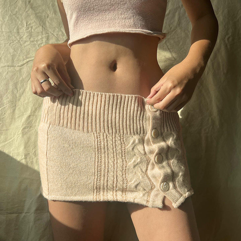 Knitted Buttoned Mini Skirt