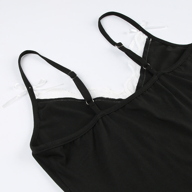 Black Lace Accent Slip Dress