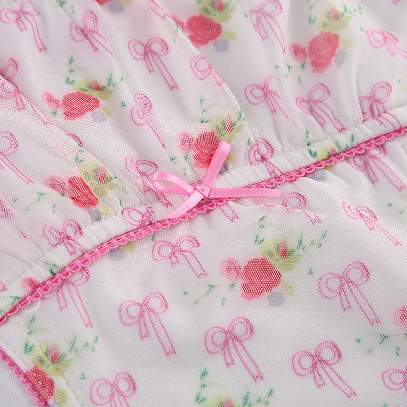 Pink Floral Print Ribbon Cami