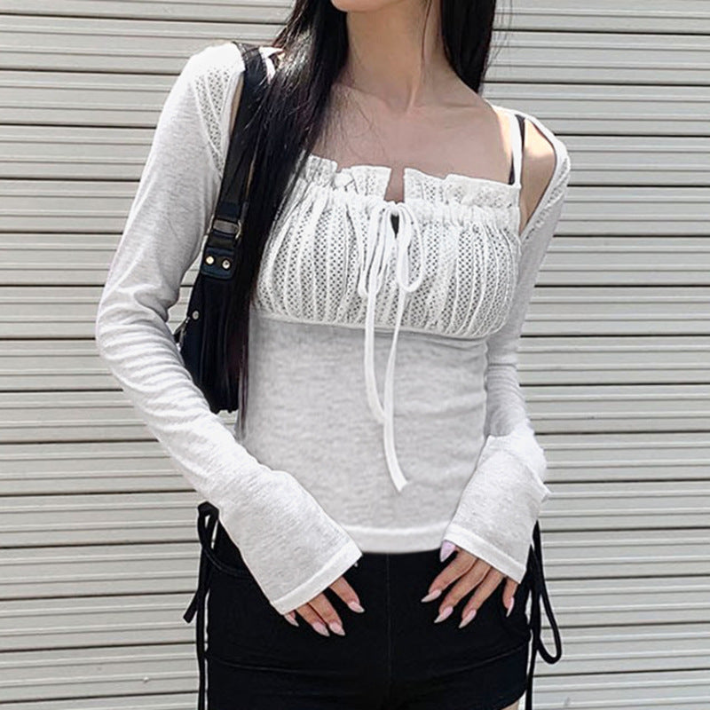 Chic Drawstring Ribbed Knit Top