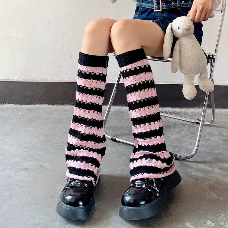 Striped Hole Knit Legwarmers