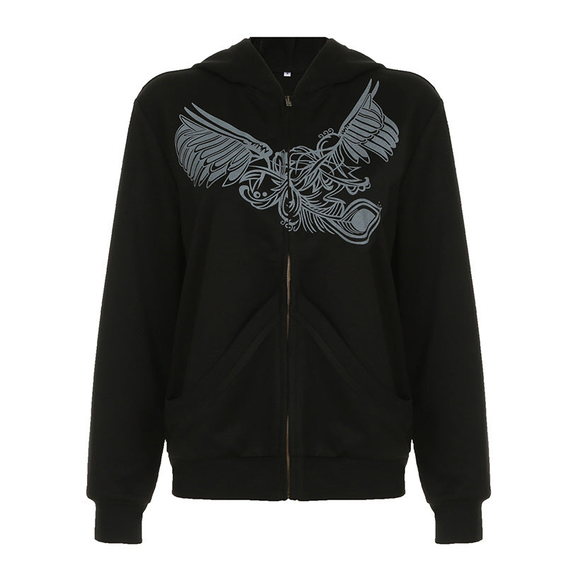 Graphic Butterfly Print Zip Hoodie