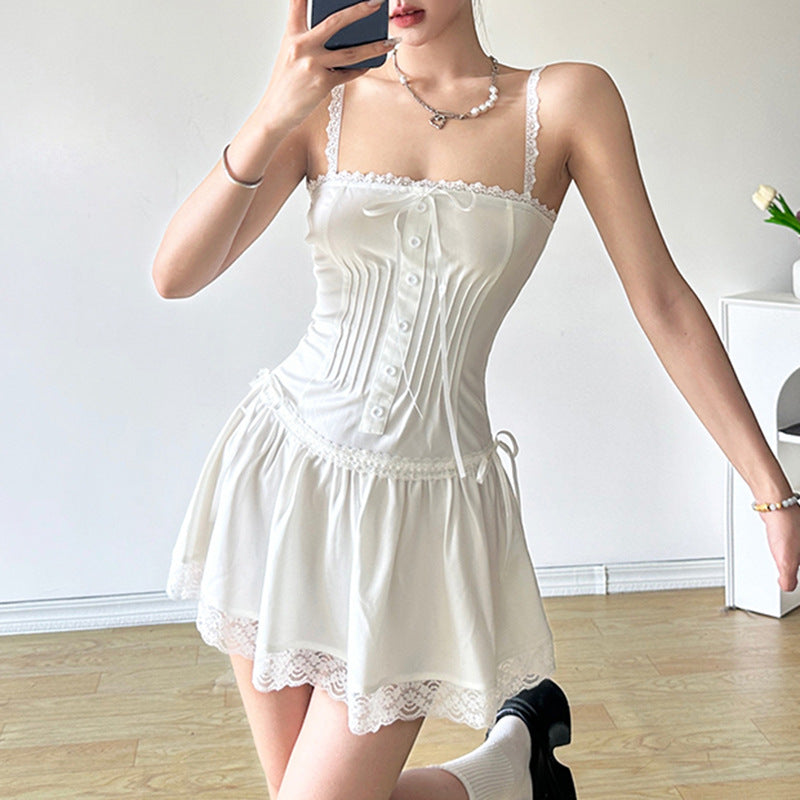 White Lace Corset Dress with Skirt