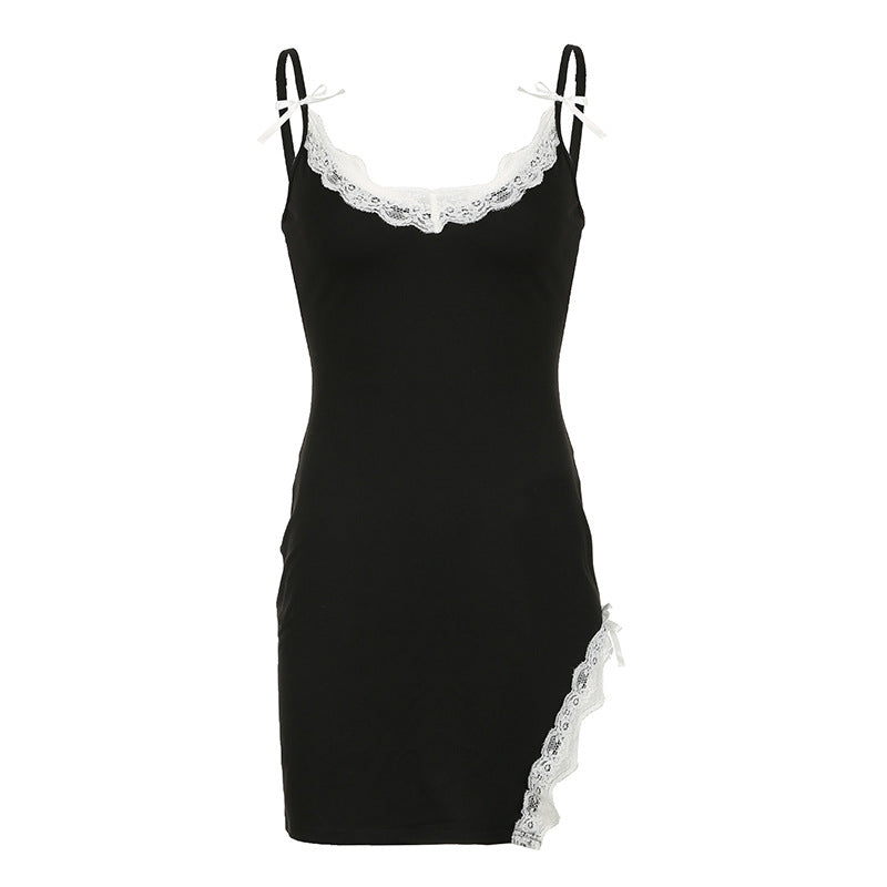 Black Lace Accent Slip Dress