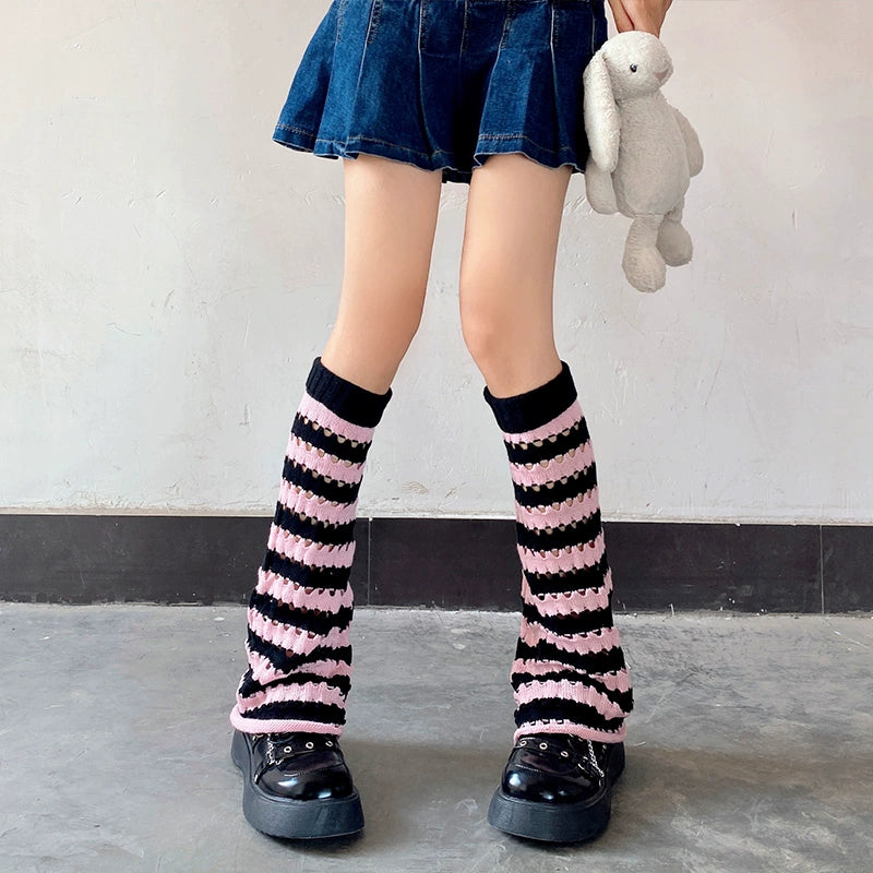 Striped Hole Knit Legwarmers