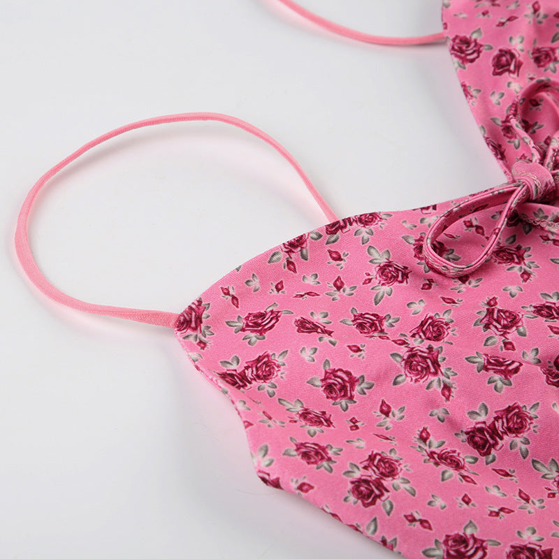 Pink Floral Tie-Front Slip Dress