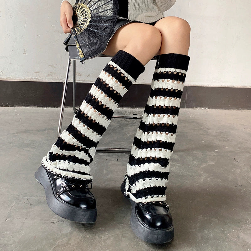 Striped Hole Knit Legwarmers