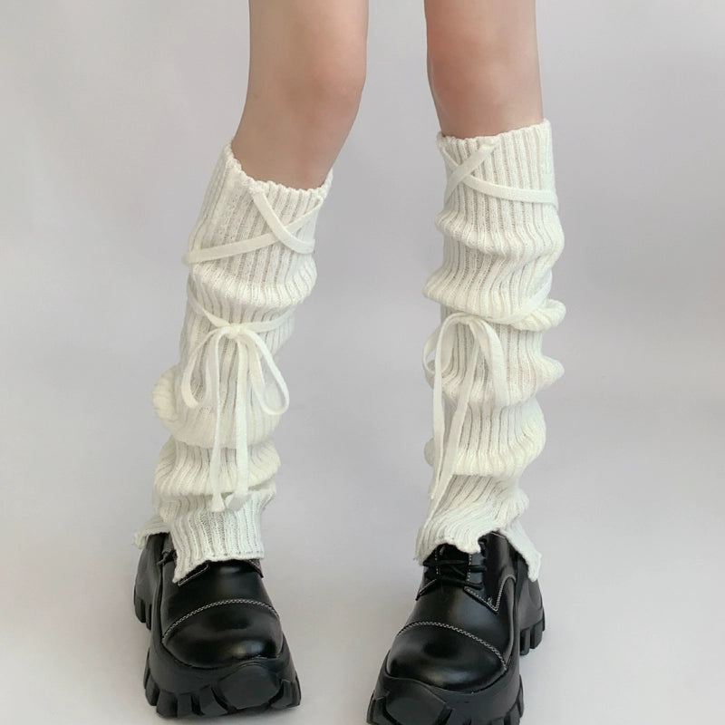 Cozy White Lace-Up Cable Legwarmers