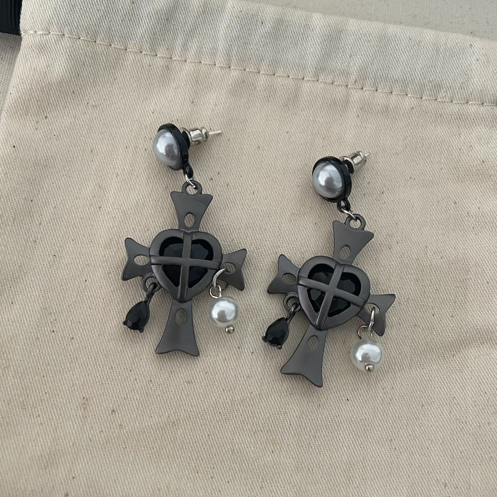 Chic Heart & Cross Earring Set