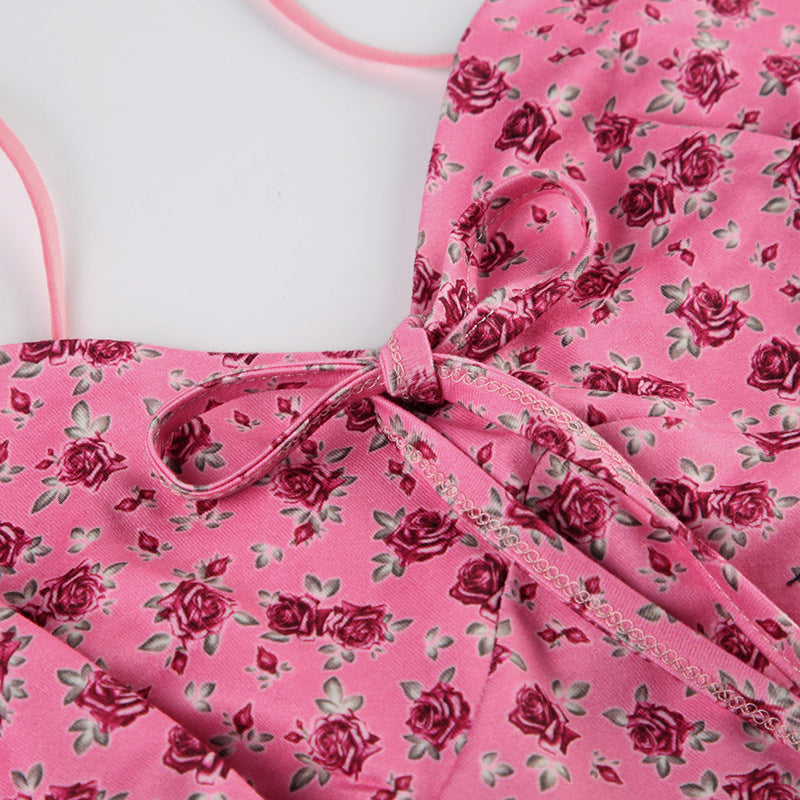 Pink Floral Tie-Front Slip Dress