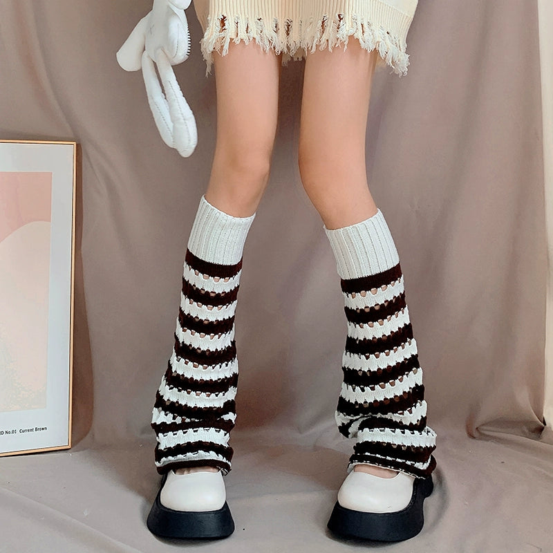 Striped Hole Knit Legwarmers