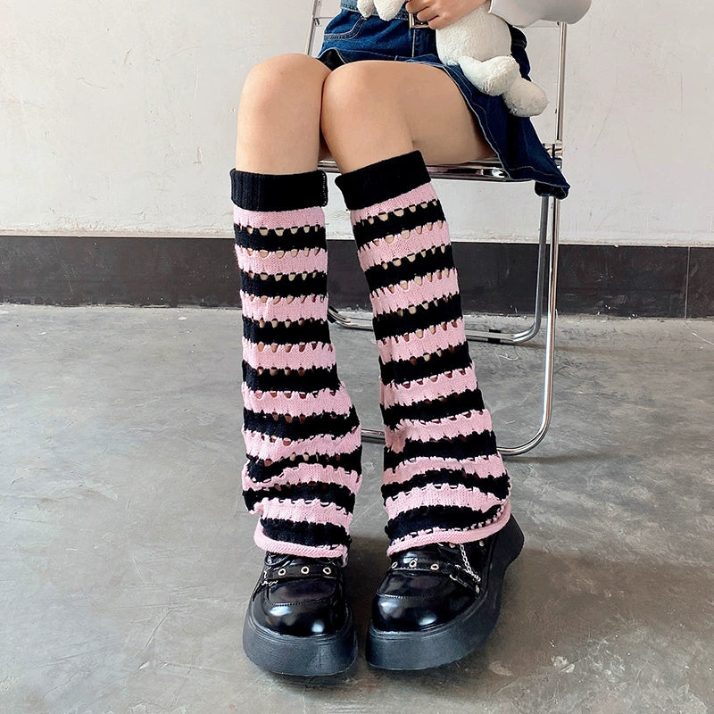 Striped Hole Knit Legwarmers