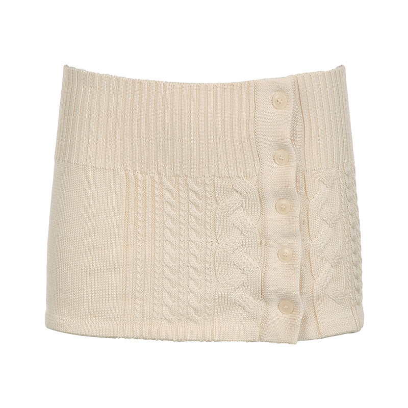 Knitted Buttoned Mini Skirt