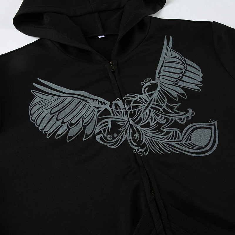 Graphic Butterfly Print Zip Hoodie