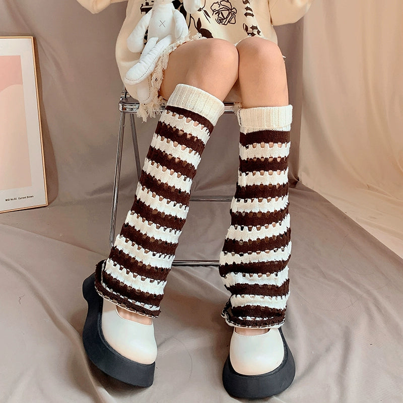 Striped Hole Knit Legwarmers