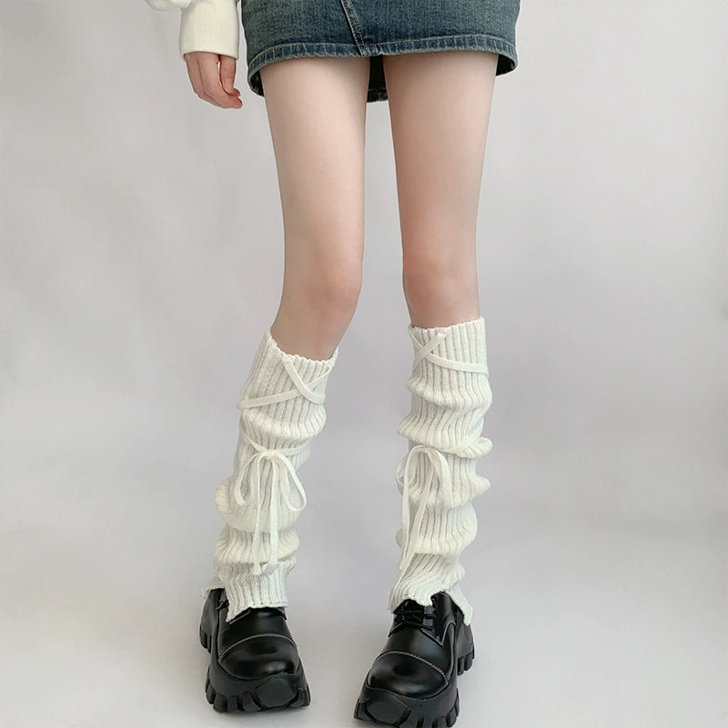 Cozy White Lace-Up Cable Legwarmers