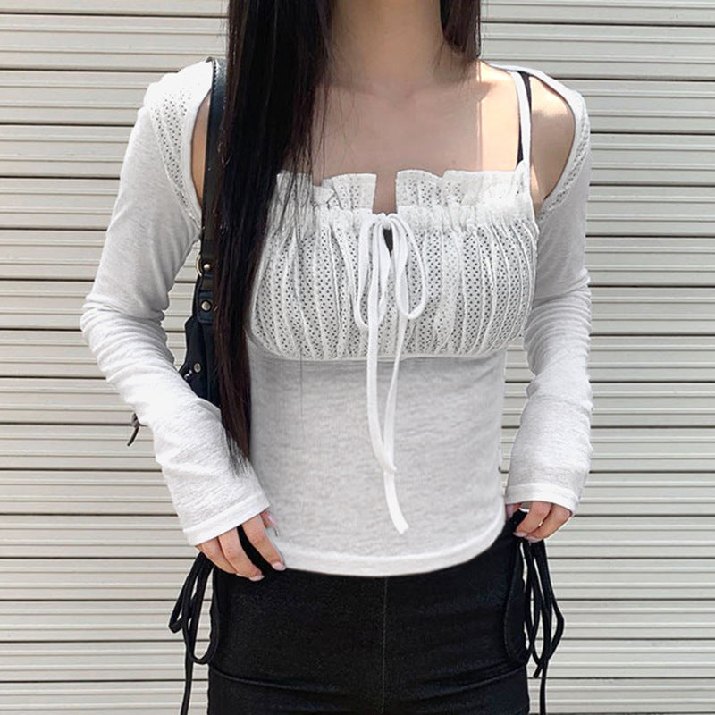 Chic Drawstring Ribbed Knit Top