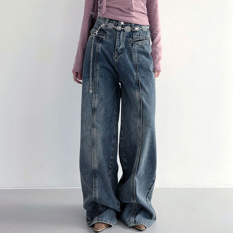 Vintage Wide-Leg Denim Chain Pants