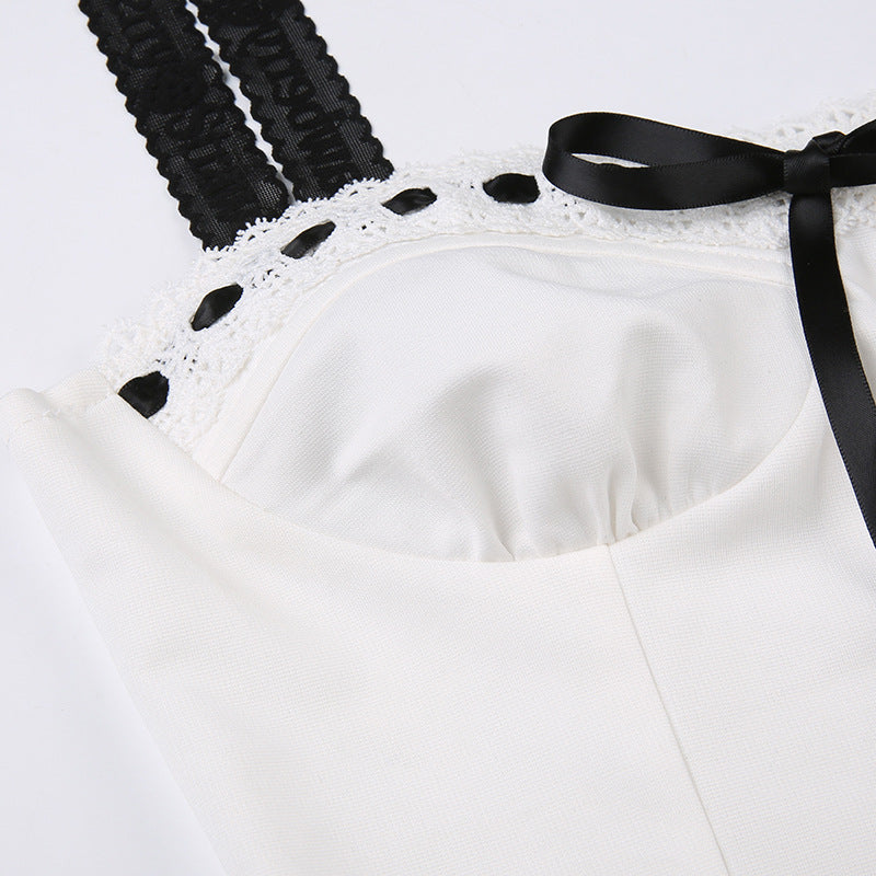 White Lace Trim Tie-Front Cami