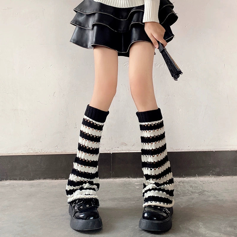 Striped Hole Knit Legwarmers