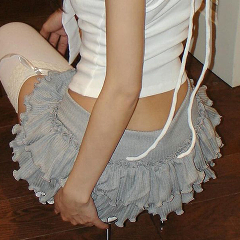Layered Grey Ruffle Mini Skirt
