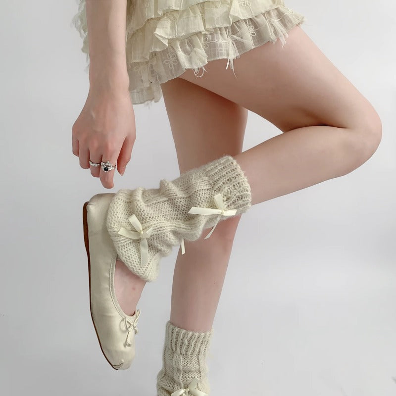 Soft Cream Ribbon Knit Leg Warmers