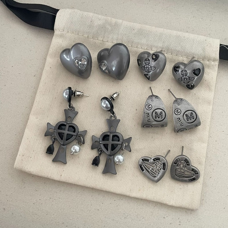 Chic Heart & Cross Earring Set