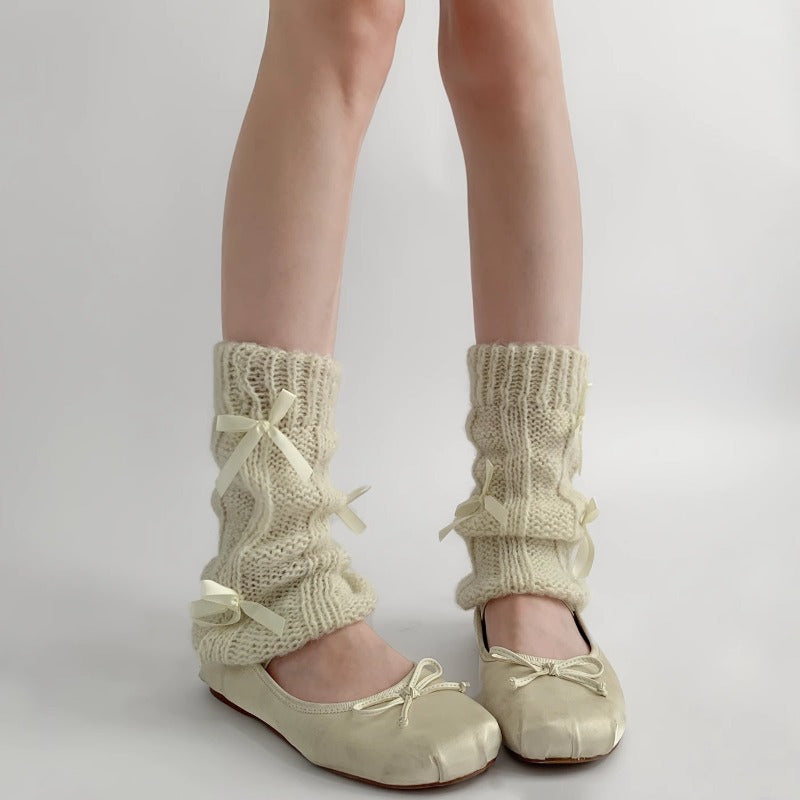 Soft Cream Ribbon Knit Leg Warmers