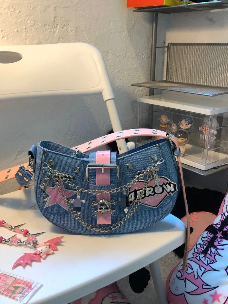 Pink Denim Star Bag