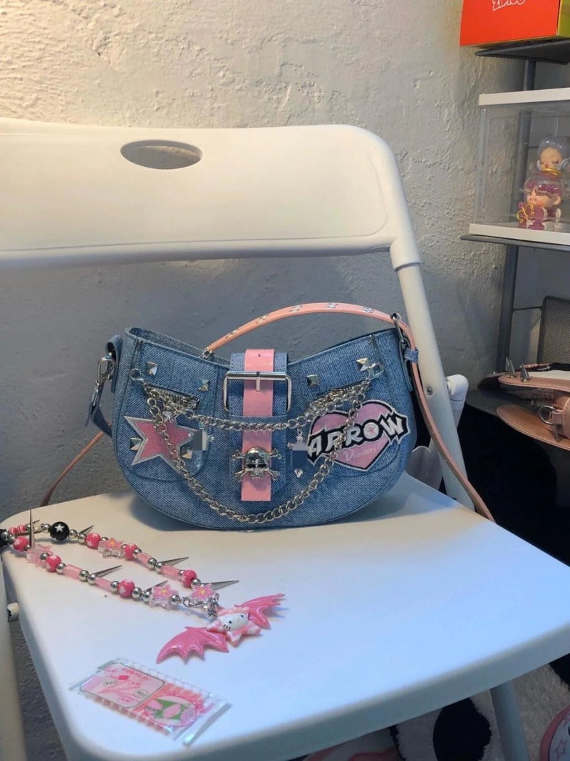 Pink Denim Star Bag