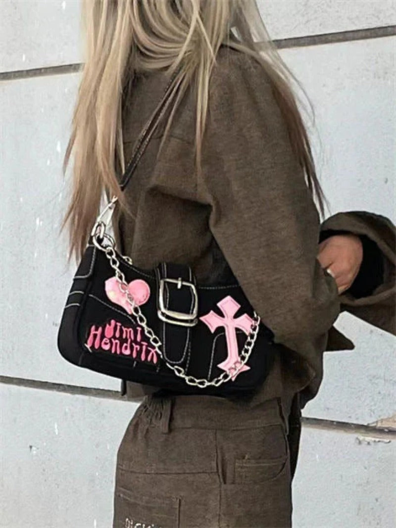 Black Cross & Pink Love Chain Bag