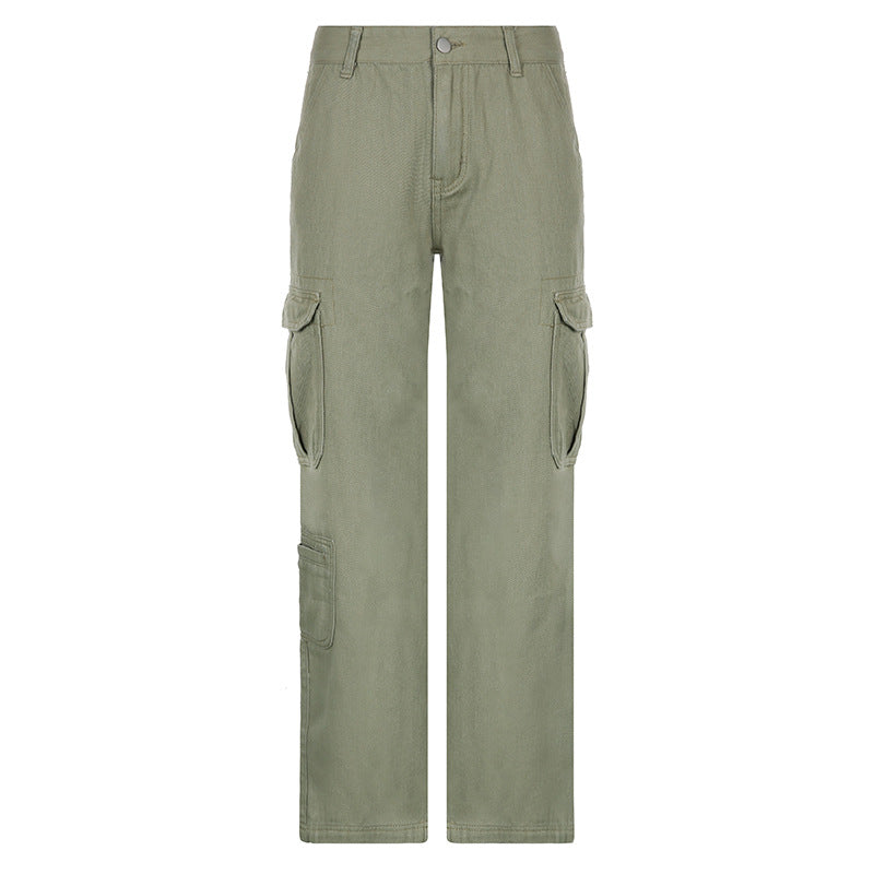 Men Straight Leg Cargo Pants Multi Pockets Loose Military Trousers Slacks  Plain | eBay
