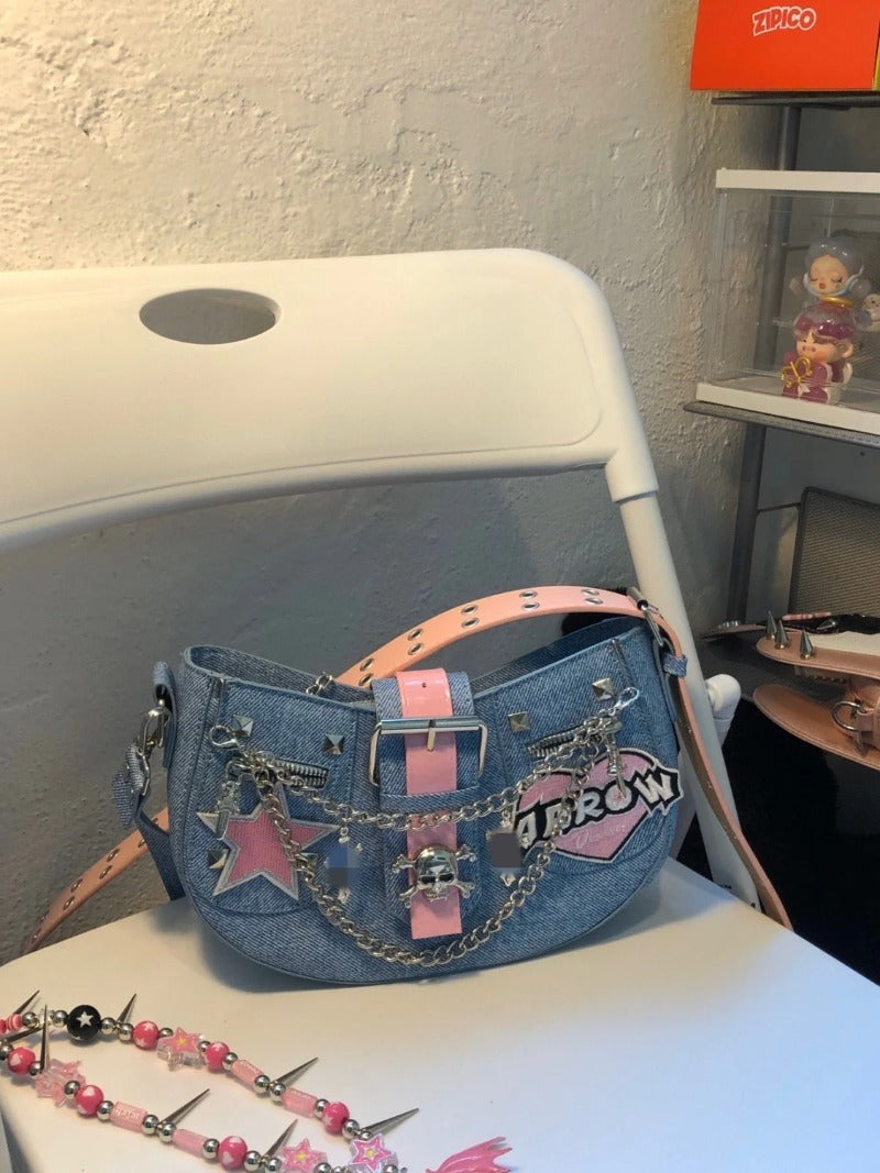 Pink Denim Star Bag