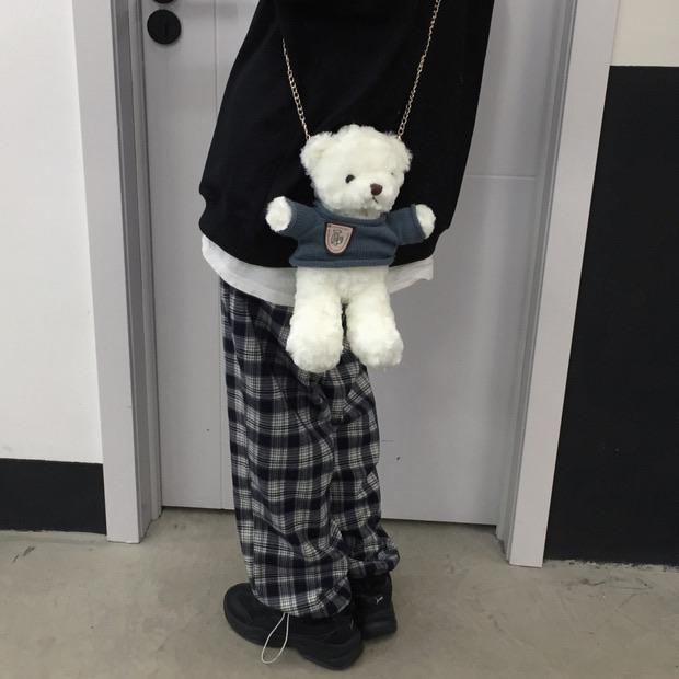 Fuzzy white bear bag