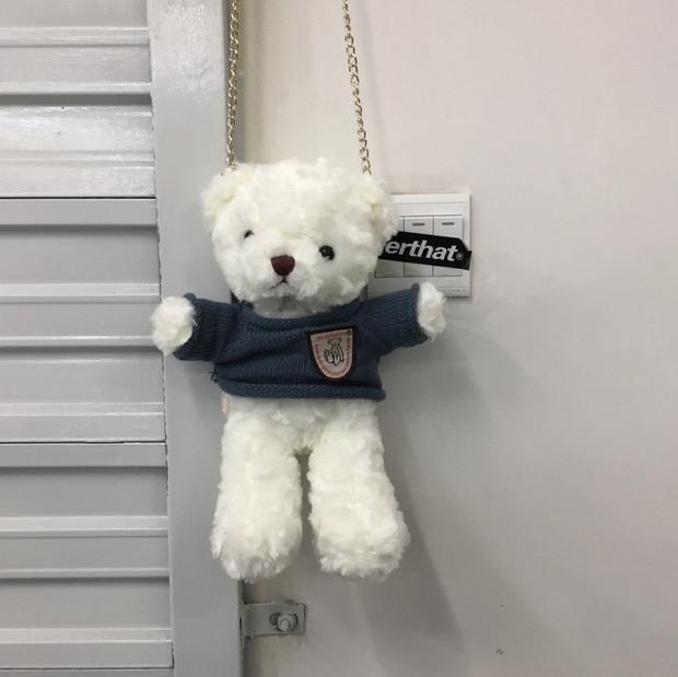 Fuzzy white bear bag